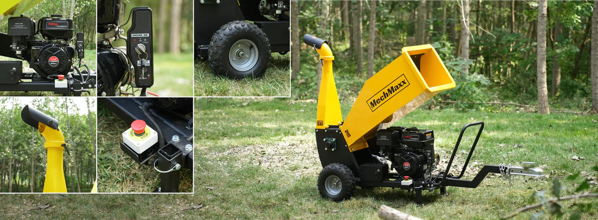 MechMaxx 5 inch E-start DUCAR 420cc 15hp Gasoline Engine Powered Drum Wood Chipper with Towbar ,  PGS1500