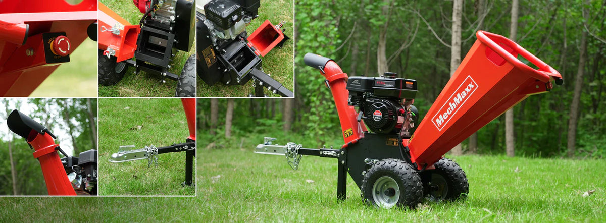 MechMaxx 4 inch DUCAR 212cc 7hp Gas Engine Powered Wood Chipper with Towbar,  GS650