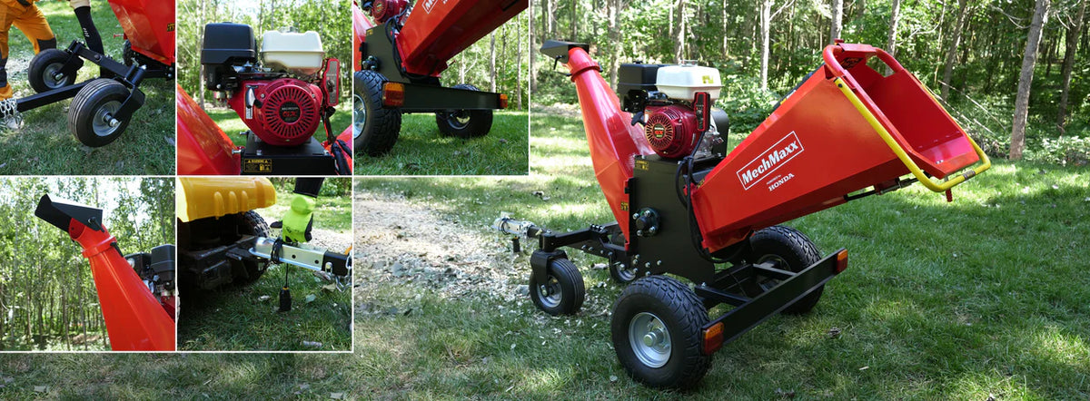 MechMaxx 6 inch HONDA E-Start Gasoline Engine Powered 4 - Wheel Drum Wood Chipper with Taillight ,  B150